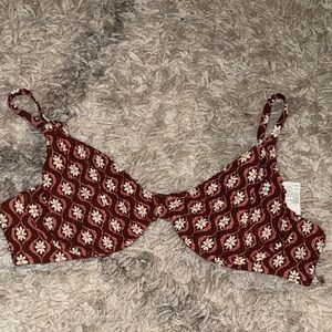 Hollister Brown and White Floral Bikini Top